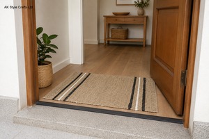 Tapis de sol en jute rayé fait main, antidérapant, écologique, design moderne pour la maison et l'extérieur - Product Image 3