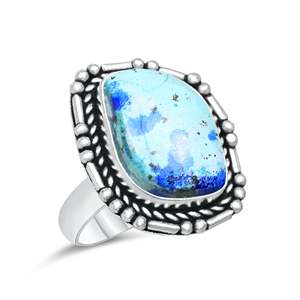 แหวนทองเหลืองประดับพลอยอะซูไรต์ทำมือ ดีไซน์ไม่ซ้ำใคร สำหรับงานหมั้น งานแต่งงาน ของขวัญสำหรับผู้หญิง ชุบเงิน ขายส่งแบบแพ็ค - Product Image 3