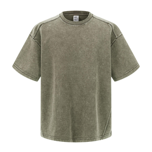 เสื้อยืดวินเทจทรงหลวมสไตล์ผู้ชาย พิมพ์ลายตามสั่ง ล้างสีแบบแอซิดวอช ไหล่ตก สตรีทแวร์ - Product Image 6