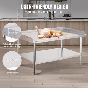 Heavy Duty 30 X 48 X 26 Inch Commercial <b>Kitchen</b> Steel <b>Prep</b> Worktable Stainless Steel Worktable 3-Sided Backsplash Food <b>Prep</b> - Product Image 4