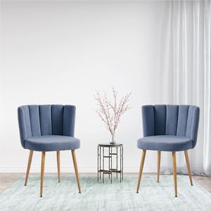 Set di 2 Sedie da Pranzo Moderne Blu Nebbia con Gambe in Ferro Color Legno, Cuscini a Pelo Corto e Schienale Confortevole - Product Image 4