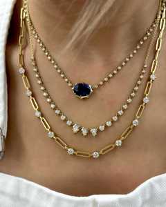 14K Gold Lab Grown Diamond Tennis <b>Necklace</b> Custom Spiky Prong Pear Drop Set 18 Inches Adjustable IGI Certified Riviera Choke - Product Image 4