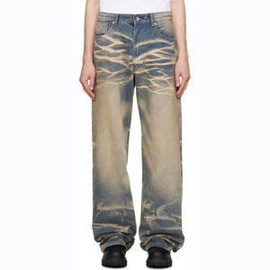 Vaqueros Baggy Rectos Personalizados de Estilo Urbano para Hombre, Vaqueros de Mezclilla de Algodón Oscuro Desgastado, Pantalones Vaqueros Vintage de Moda para Hombre - Product Image 1