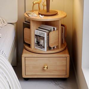 Modern Rotating Wooden Nightstand with Storage Drawer and Book Organizer for Minimalist <b>Bedroom</b> Decor - Product Image 1