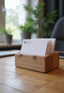Premium Wooden Business <b>Card</b> Holder | Solid Wood Desk <b>Card</b> Stand | Corporate <b>Office</b> Gift - Product Image 3