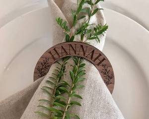 Wooden Napkin <b>Ring</b> Semi <b>Circle</b> Personalized Name Hannah 5cm Wedding Table Decoration Modern Design Durable handmade napkin <b>ring</b> - Product Image 1