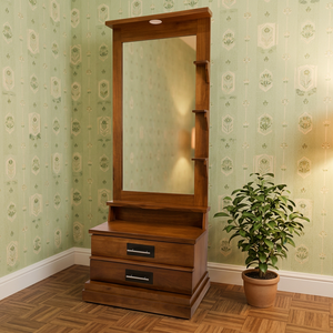 Armario de Madera con Espejo, 2 Cajones, 3 Estantes, Mueble de Dormitorio, Diseño Tradicional, Independiente - Product Image 4