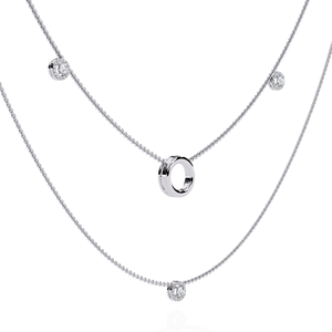 Double-layered Daily Wear Station Lab Diamond <b>Necklace</b> 10K 14K 18K White Gold - Product Image 1