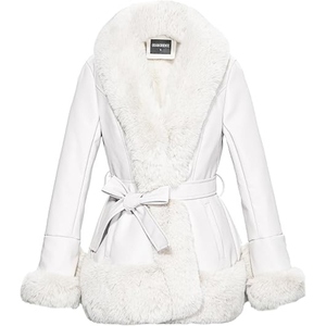 Abrigo Largo de Cuero Genuino de Lujo para Mujer, con Cuello de Piel Cálido y Cinturón, Estilo Personalizado, Fabricante Mayorista - Product Image 1