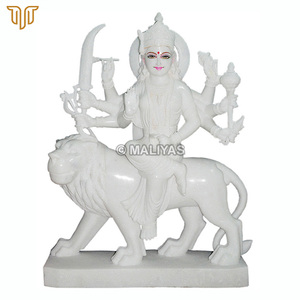 White Marble Durga Maa Statue on Lion | Handcrafted Ashtabhuja Durga Mata Murti by MALIYAS Jaipur - Product Image 2