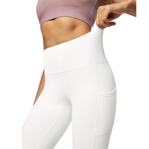 Leggings de yoga taille haute sans coutures avec poches, longueur intégrale, blanc, en Spandex et Nylon, pour femme, tenue de sport - Product Image 2