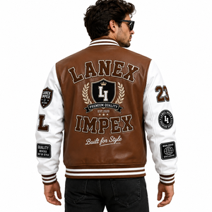 New Custom University College Letterman <b>Jacket</b> Red <b>White</b> with Chenille Embroidery Faux Leather Sleeves Custom Logo OEM Factory - Product Image 4