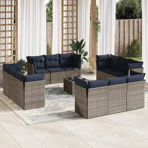 Juego de sofás de patio de ratán sintético gris de 13 piezas con cojines, colección de muebles duraderos para exteriores - Product Image 1