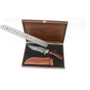 Couteau Bowie à lame fixe en acier Damas de qualité industrielle OEM, manche en bois de frêne, étui type pancake, pour la chasse et le camping - Product Image 2