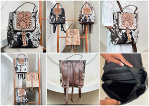 กระเป๋าเป้สะพายหลังความจุขนาดใหญ่ของผู้หญิงกระเป๋าหนังวัวแท้แบบวินเทจกระเป๋าเป้เดินทาง - Product Image 3