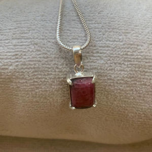 Red <b>Ruby</b> Zirconia Cushion <b>Necklace</b> Minimalist Wedding Sterling Silver Fashion Pendant for Her Natural Beauty Handcrafted - Product Image 1