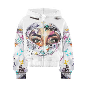 Hoodie personnalisé de haute qualité, coupe ample et courte, en molleton épais, avec impression DTG, effet délavé, déchiré et orné de strass, fermeture éclair intégrée - Product Image 1