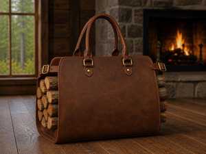Sac de transport pour bois de chauffage en cuir véritable et bois, robuste, portable, fait main, style vintage, LWC-0014 - Product Image 3