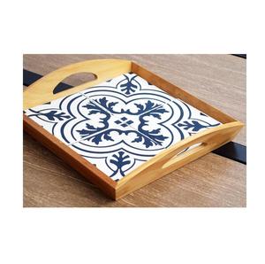 Bandeja de madera moderna con estampado de esmalte para servir y almacenar alimentos, plato personalizado para catering, bodas, decoración de mesa del hogar - Product Image 1