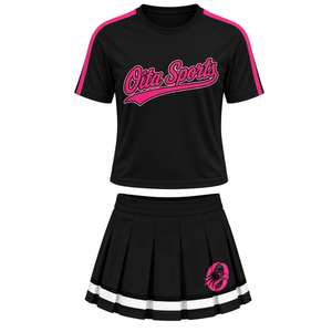 Conjunto de Uniforme Deportivo Negro y Rosa, Top de Manga Corta, Falda Plisada, Ropa Deportiva para Equipos, Entrenamiento, Práctica y Competencia - Product Image 1