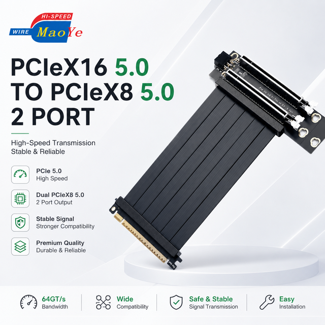 PCIe X16 5.0 to X8 5.0 Dual Port Riser Card Full Bandwidth PCIe Gen5 Expansion for AI Computing GPU Server in Stock