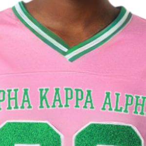 AKA Oversized Chenille Football Jersey Tee Pink Greek Sorority Apparel Women Premium Cotton - Product Image 3