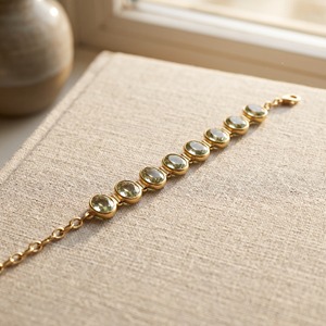 MOKU JEWELLERY Natural Green <b>Amethyst</b> Tennis <b>Bracelet</b> Gold Plated Brass Oval Bezel Set Handmade Adjustable Gemstone Anniversary - Product Image 2