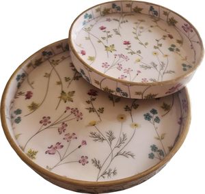 Floral Printed Sticker Mango Wood Stylish Round Snack and Dinner Serving <b>Breakfast</b> <b>Trays</b> At Best and Lowest Price for Home Usage - Product Image 2
