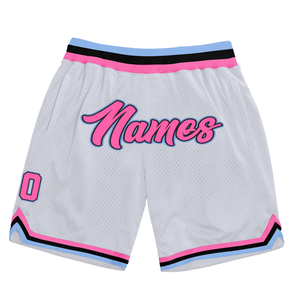 Shorts de basketball en maille sublimée blanc et rose pour hommes, en polyester, pour l'entraînement et les matchs, uniforme d'équipe, performance sportive - Product Image 1