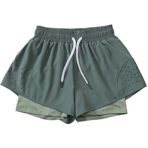 Shorts Deportivos 2 en 1 de Cintura Alta para Mujer - Shorts Atléticos de Malla Transpirable de Secado Rápido con Forro Incorporado y Cordón Ajustable - Product Image 5