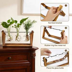 Estación de Propagación de Plantas con Soporte de Madera, Floreros de Vidrio, Terrario para Plantas de Interior, Decoración de Escritorio, Regalo de Jardinería - Product Image 6