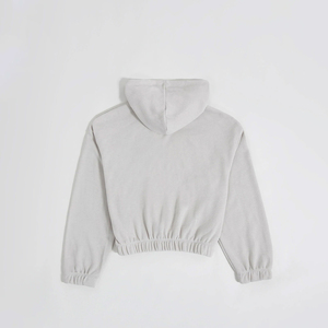 Sudadera con capucha Harajuku para mujer, de invierno, larga, con logo frontal, 100% algodón, forro polar, con bolsillo, sin cordón, parte inferior corta, elástica - Product Image 2