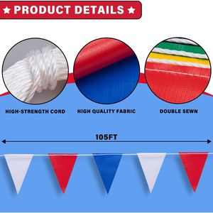 Banderas Triangulares de Alta Visibilidad de 105 pies, 45 Piezas de 7x10, Banderas de Seguridad Rojas, Azules y Blancas, Guirnalda de Banderas Triangulares para Piscina - Product Image 3