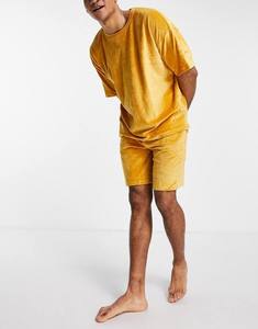 Ensemble de survêtement en velours jaune uni, t-shirt et short, ensemble de fitness, tenue d'été décontractée pour l'extérieur, ensemble jumeaux - Product Image 3