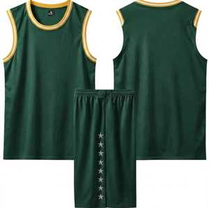 Ensemble uniforme de basketball unisexe pour adulte, vert, imprimé par sublimation, respirant, en maille, sans manches, avec short, grandes tailles, devant - Product Image 1