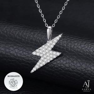 Pendentif Éclair en Argent Sterling 925 et Moissanite, Collier Micro-Serti pour Femme - Product Image 1