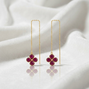 Ratnarachit Dyed Emerald Flower Threader <b>Earrings</b> 18K Gold Plated Brass Drop Dainty Geometric Minimalist Trendy Women's - Product Image 4