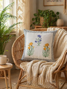 Multicolor Flower Motif Cushion <b>Cover</b> Hand Block Printed Cotton Decorative Pillow Case <b>for</b> <b>Sofa</b> Decor - Product Image 4