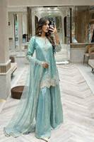 Ensemble Kurti et Palazzo en Soie Fandy Brodé de Paillettes et de Diamants, avec Dupatta en Voile Doux Orné de Perles, Protection Solaire Hivernale, Élégant pour Fêtes Ethniques