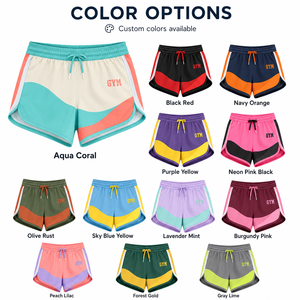 Shorts Deportivos para Mujer con Estampado Geométrico, Sublimados, de Secado Rápido, Cintura Elástica, en Morado, Azul y Negro, Corte Regular - Product Image 5