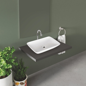 Lavabo rectangulaire en céramique SKYTOUCH 600x375x110mm pour toilettes, montage sur plan, finition polie, design minimaliste à trou unique - Product Image 2