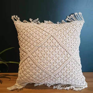 Funda de cojín de macramé gris con funda de almohada con flecos de algodón para dormitorio HOGAR decorativo de India - Product Image 5