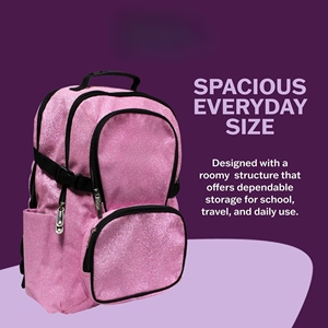 Cheerleading <b>Backpack</b> Printed Polyester Custom Pink Glitter Sparkle <b>Black</b> Trim Multi Pocket Squad Bag Bulk OEM - Product Image 2