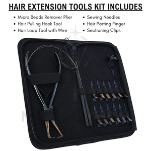 Premium Quality Stainless Steel Complete Hair Extension Application <b>Tool</b> Set Pulling Hook Hair Clips Removal Pliers Organizer - Product Image 2