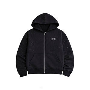 Sudadera con capucha pesada para hombre con pedrería, con cremallera, oversize, de algodón polar, estilo urbano, marca privada OEM - Product Image 3