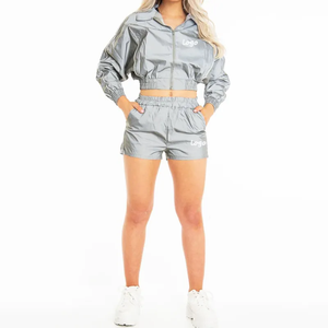 Conjunto Deportivo de Dos Piezas para Mujer, Chaqueta Cortavientos Impermeable de Manga Larga, Pantalones Cortos con Capucha, Talla Grande, Transpirable, 100% Algodón 2026 - Product Image 4