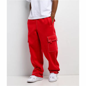 Pantalones Vaqueros Casuales de Mezclilla Gruesa Oversize con Cordón, Acampanados, Rojos y Blancos, de Pierna Ancha, Personalizables - Product Image 3