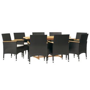 Set da pranzo Patio nero 9 pezzi con cuscini per il tempo libero in giardino - Product Image 3