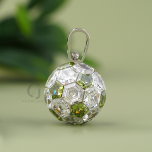 14K Yellow Gold 20CT Lab Grown Diamond Ball Pendant Hexagon Pentagon Cut Green White Brilliant Invisible Setting Sphere Charm - Product Image 2