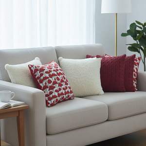 Ensemble de 6 housses de coussin décoratives SOGA, rouge et blanc, en tricot bouclé, motif feuille de Ginkgo texturé, pour coussins décoratifs - Product Image 2